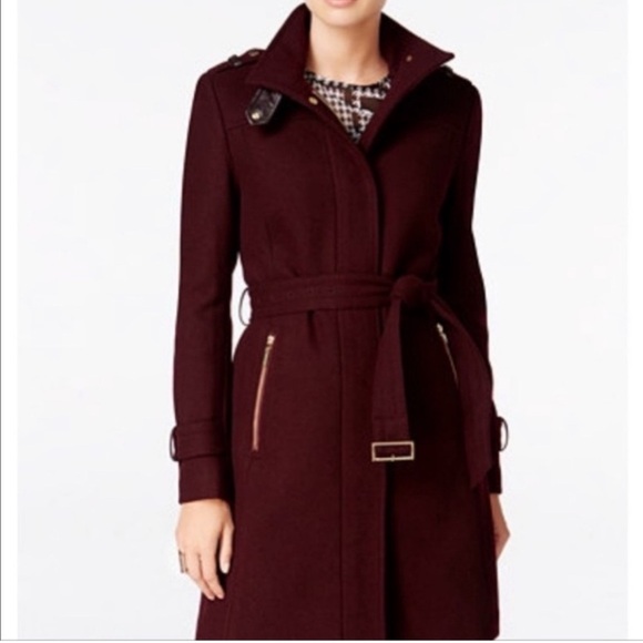Cole Haan Jackets & Blazers - Cole Haan Wine Colored Belted Wool Coat